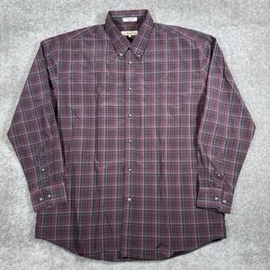 Foxfire Shirt Men's Large Maroon Gray Plaid Long Sleeve Button Up Poly Blend